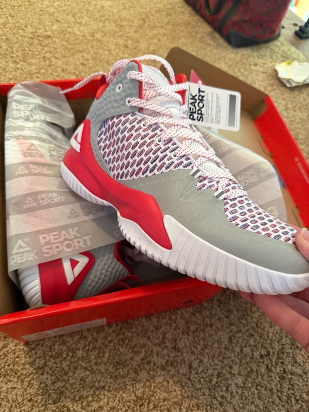 Peak Sport Men's High-Top Athletic Sneakers in Gray & Red